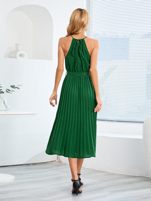 pleated-spaghetti-strap-tie-waist-midi-dress Sophia's Trends - Sophia's Style--