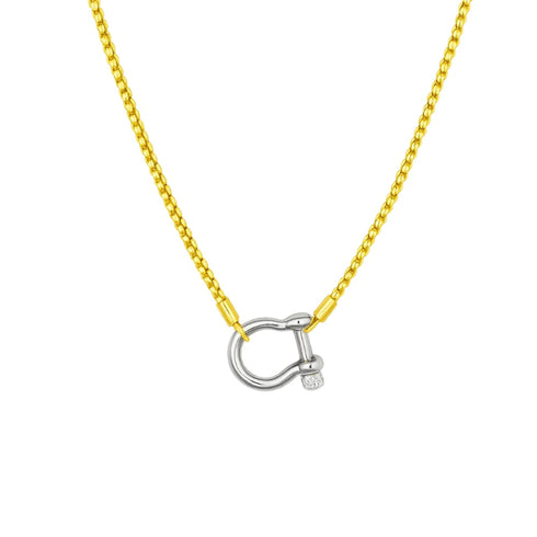 lucky-lock-carabiner-necklace-two-tone-mixed-metal-horseshoe-pendant-chain-Sophia's Style-11
