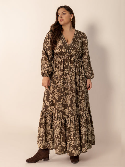 plus-size-printed-v-neck-balloon-sleeve-maxi-dress OhSoStyled - Sophia's Style-2