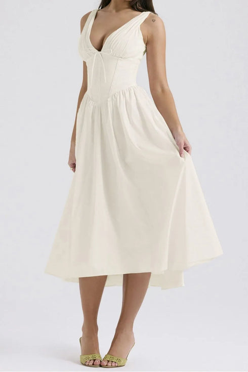 ruched-v-neck-sleeveless-dress-with-pockets OhSoStyled at Sophia's Style-15