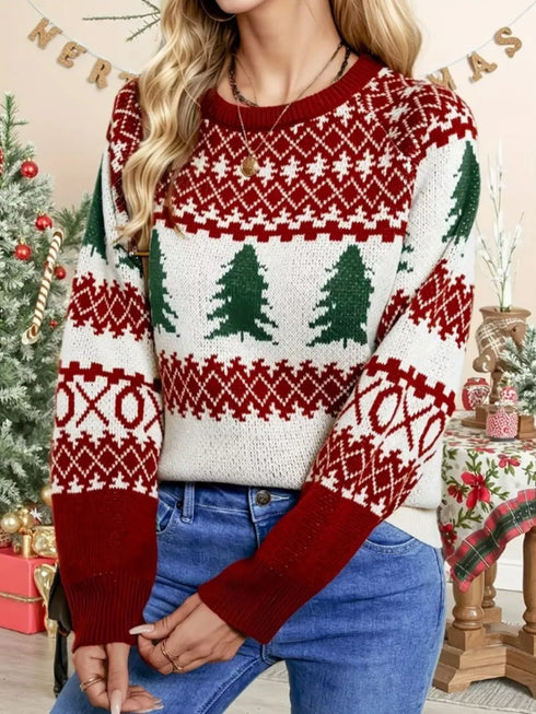 christmas-tree-pattern-round-neck-sweater-Sophia's Style-2