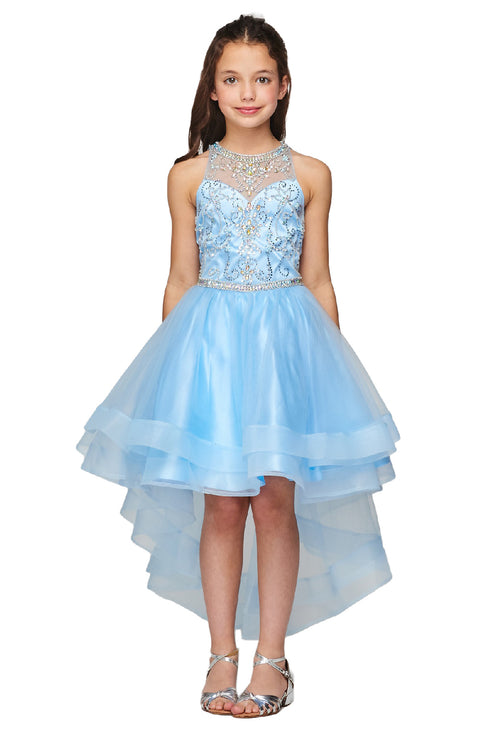 Girls Crystal Pearl Halter Pageant Dress 4-16
