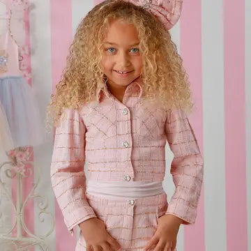 Girls Pink Tweed Coco 3 Piece Short Set 12M-14