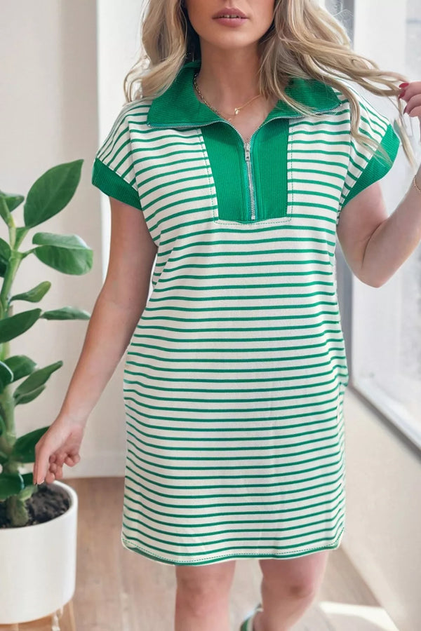 stripe-quarter-zip-polo-collar-t-shirt-dress-with-pockets-OhSoStyled-Sophia's-Style-1