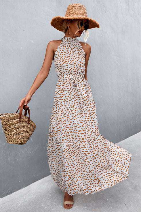 printed-sleeveless-tie-waist-maxi-dress Sophia's Trends - Sophia's Style-Black/Floral-S