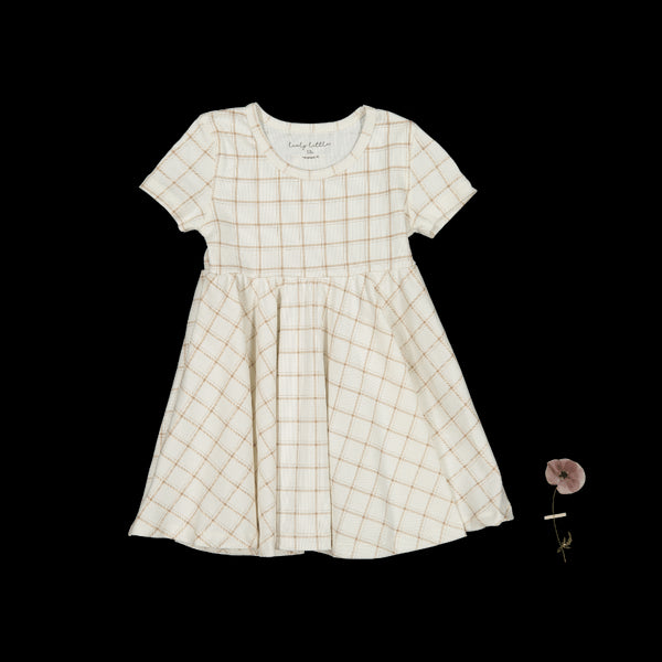 the-printed-short-sleeve-dress-tan-grid Lovely Littles - Sophia's StyleShort Sleeve Dress-1