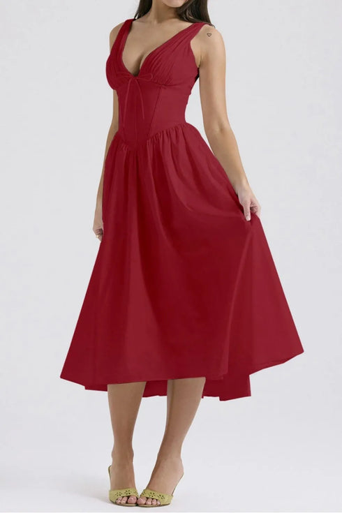 ruched-v-neck-sleeveless-dress-with-pockets OhSoStyled at Sophia's Style-7