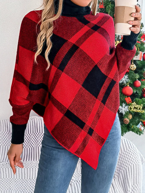 plaid-turtleneck-batwing-sleeve-sweater-Sophia's Style-2
