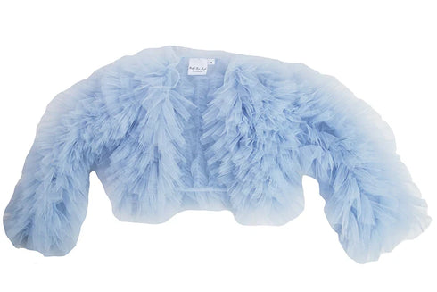 Girls Sky Blue Fluffy Tulle Jacket, Sizes 12M-14