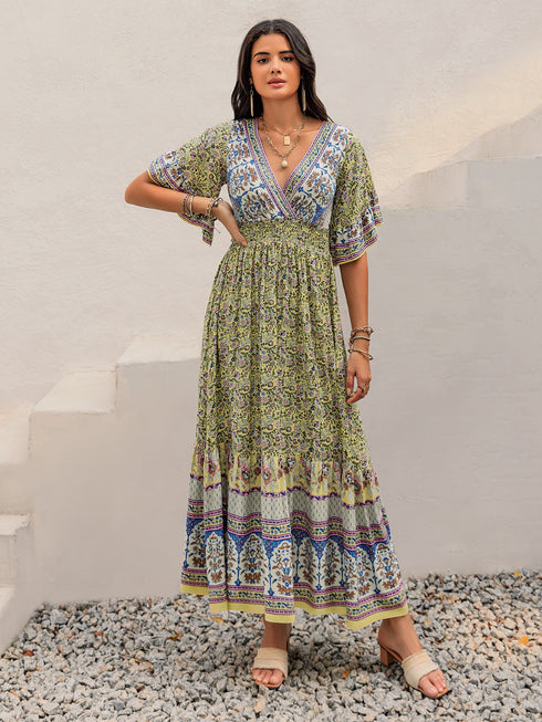 ruched-printed-flounce-sleeve-maxi-dress OhSoStyled - Sophia's Style-3