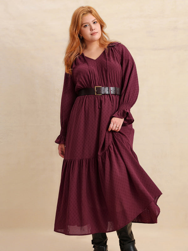 plus-size-swiss-dot-tie-neck-flounce-sleeve-maxi-dress OhSoStyled - Sophia's Style-1