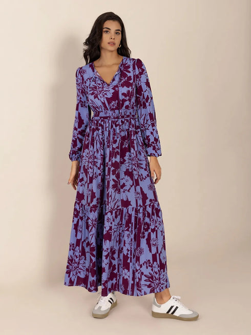 printed-tie-neck-balloon-sleeve-maxi-dress OhSoStyled at Sophia's Style-6