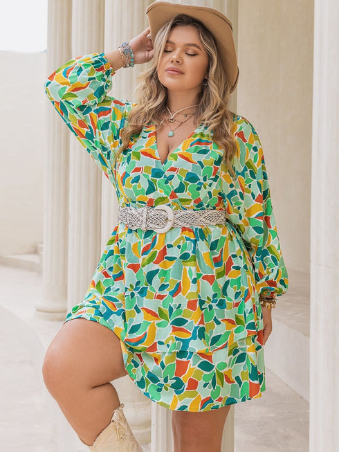 plus-size-printed-surplice-long-sleeve-mini-dress OhSoStyled - Sophia's Style-6