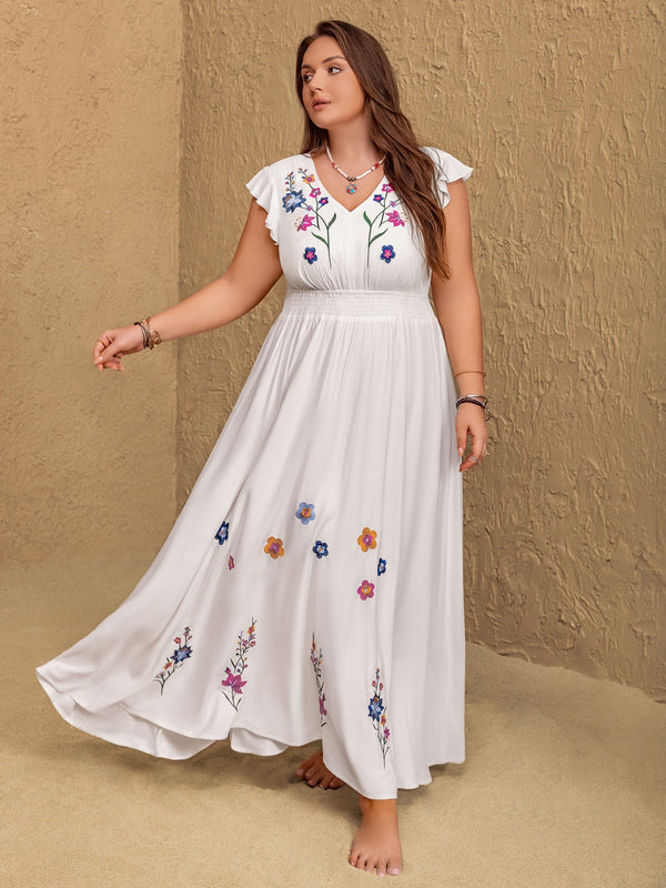 plus-size-embroidered-floral-v-neck-cap-sleeve-maxi-dress OhSoStyled - Sophia's Style-1