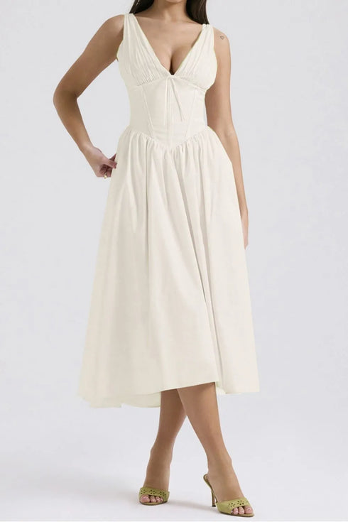 ruched-v-neck-sleeveless-dress-with-pockets OhSoStyled at Sophia's Style-14