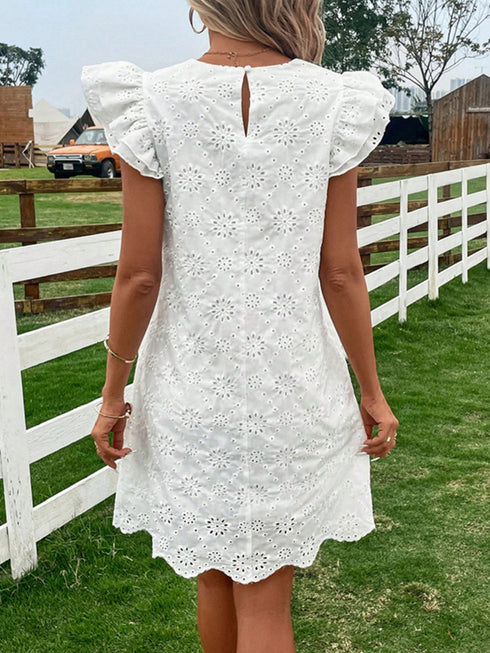 eyelet-round-neck-ruffled-cap-sleeve-dress OhSoStyled - Sophia's Style-3