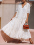 tie-neck-half-sleeve-tiered-dress Sophia's Trends - Sophia's Style-Ivory-L