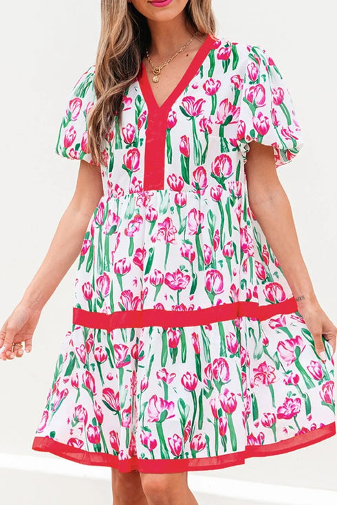 floral-print-contrast-trim-v-neck-bubble-short-sleeve-babydoll-dress OhSoStyled at Sophia's Style-3