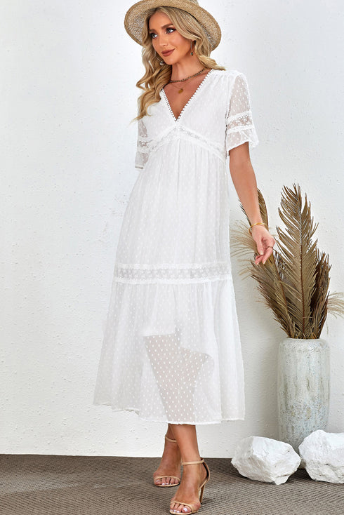 swiss-dot-v-neck-short-sleeve-midi-dress Sophia's Trends - Sophia's Style-White-XL