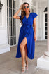 ruffled-surplice-tie-waist-slit-midi-dress Sophia's Trends - Sophia's Style-Dark Blue-S