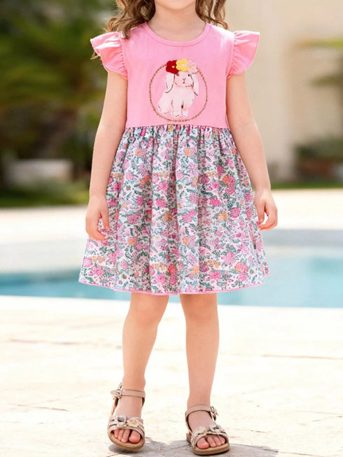 childrens-floral-print-bunny-ruffle-sleeve-dress-ohso-kids-sophias-style-2