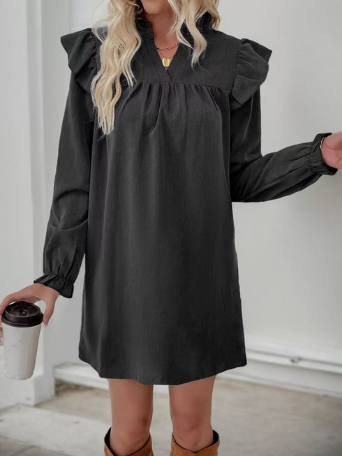 ruffled-notched-flounce-sleeve-dress-OhSoStyled-Sophia's-Style-2