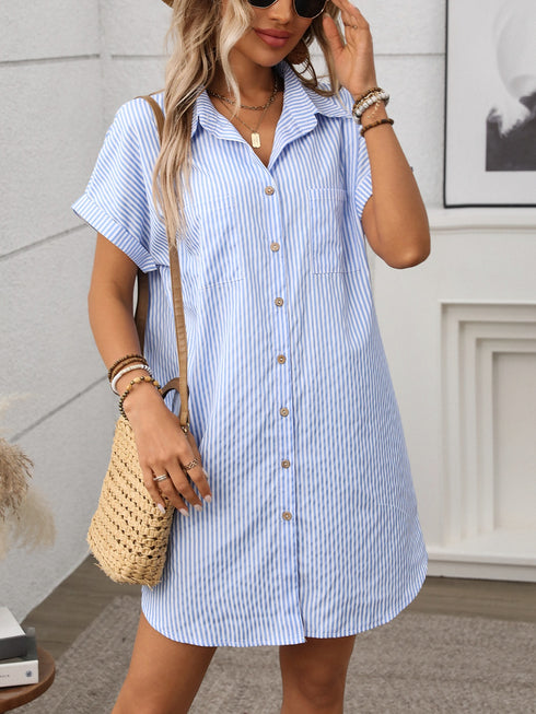 striped-button-down-short-sleeve-mini-dress OhSoStyled - Sophia's Style-1