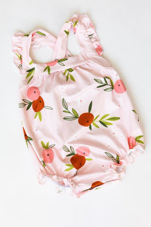 tangerine-ruffle-cross-back-romper Mila & Rose - Sophia's StyleRuffle Cross Back Romper-1