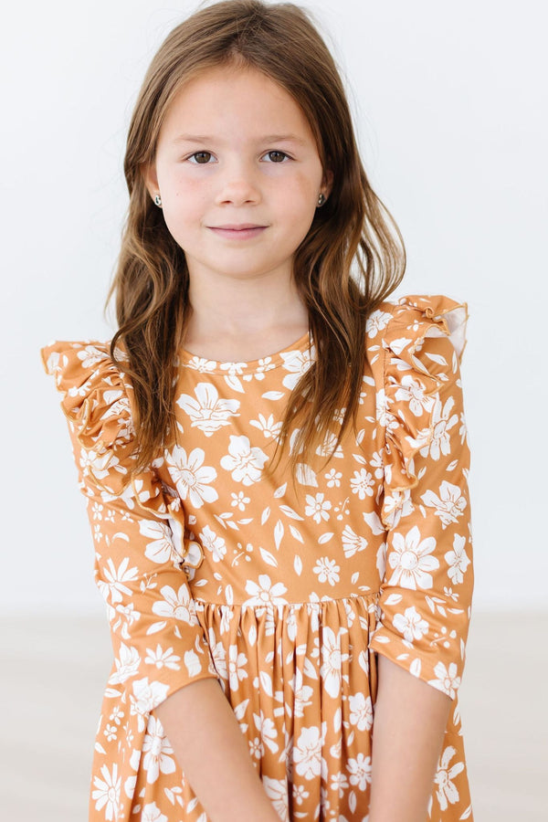 golden-blooms-ruffle-twirl-dress Mila & Rose - Sophia's StyleTwirl Ruffle Dress 3/4-1