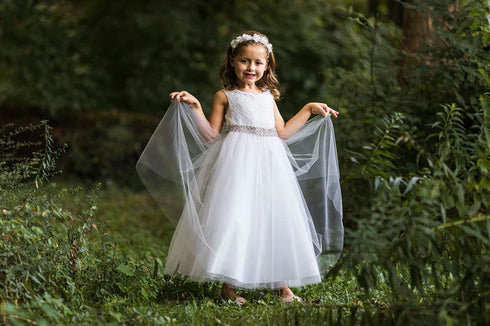 Girls Multi Color Lace Illusion Rhinestone Trim Junior Bridesmaid Dress 2T-14 - SophiasStyle.com