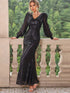 sequin-v-neck-lantern-sleeve-maxi-dress Sophia's Trends - Sophia's Style-Black-XS