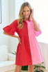 Women's Full Size Color Blocked Button Down Babydoll Dress