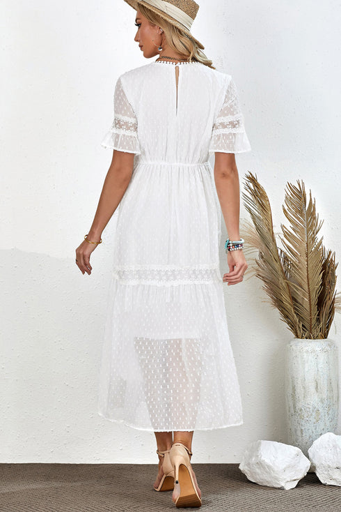 swiss-dot-v-neck-short-sleeve-midi-dress Sophia's Trends - Sophia's Style-White-M