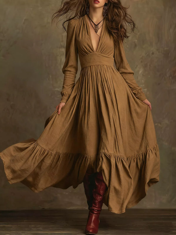 v-neck-long-sleeve-ruffle-hem-dress-OhSoStyled-Sophia's-Style-1