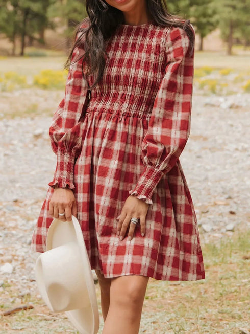 plaid-smocked-long-sleeve-mini-dress-OhSoStyled-Sophia's-Style-1