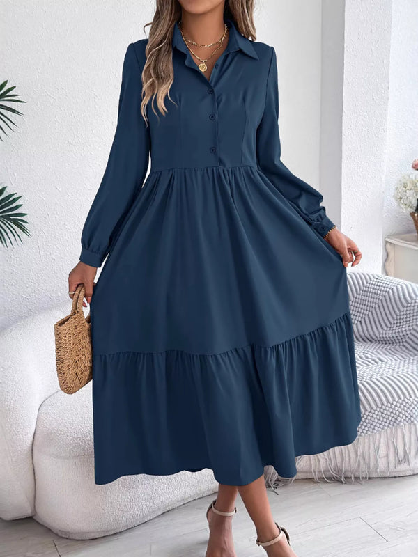 long-sleeve-tiered-button-front-midi-dress-OhSoStyled-Sophia's-Style-1
