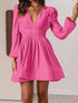 ruched-v-neck-balloon-sleeve-mini-dress OhSoStyled - Sophia's Style in Pink-8