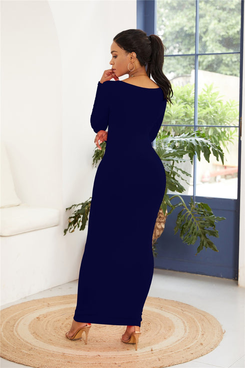 round-neck-long-sleeve-maxi-wrap-dress Sophia's Trends - Sophia's Style-Dark Blue-M