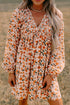 smocked-printed-v-neck-long-sleeve-dress OhSoStyled - Sophia's Style-1