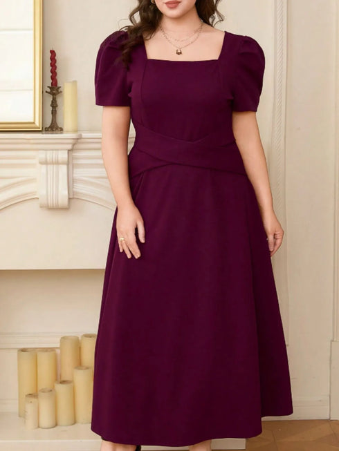 plus-size-square-neck-puff-sleeve-midi-dress-OhSoStyled-Sophia's-Style-1