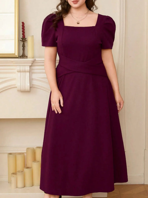 plus-size-square-neck-puff-sleeve-midi-dress-OhSoStyled-Sophia's-Style-1