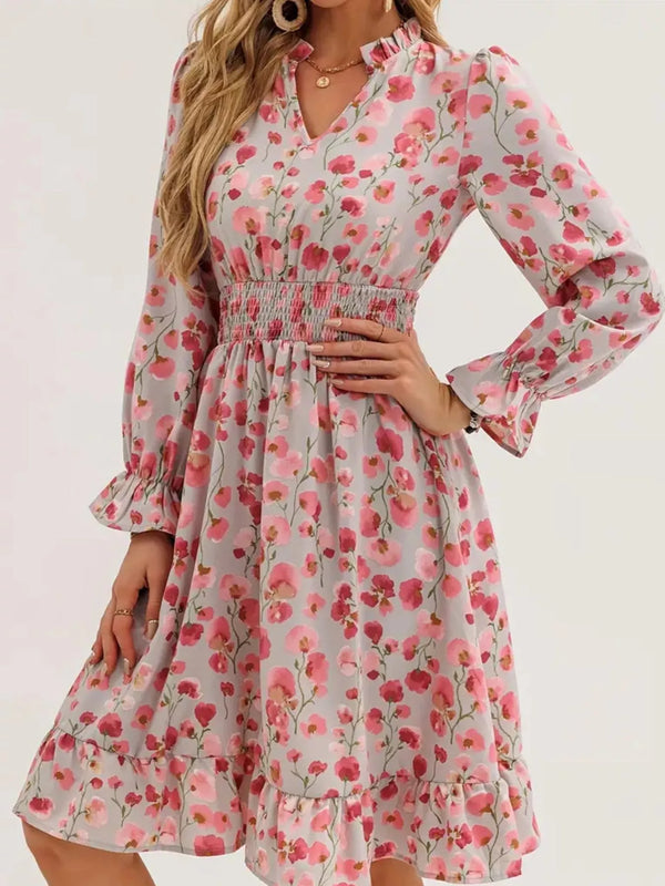 floral-notched-flounce-sleeve-dress-OhSoStyled-Sophia's-Style-1