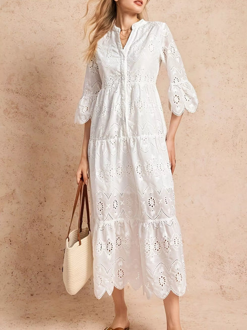 eyelet-notched-tiered-midi-dress-OhSoStyled-Sophia's-Style-1