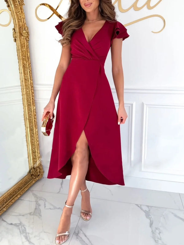 surplice-ruffled-cap-sleeve-dress-Sophia's Style-12