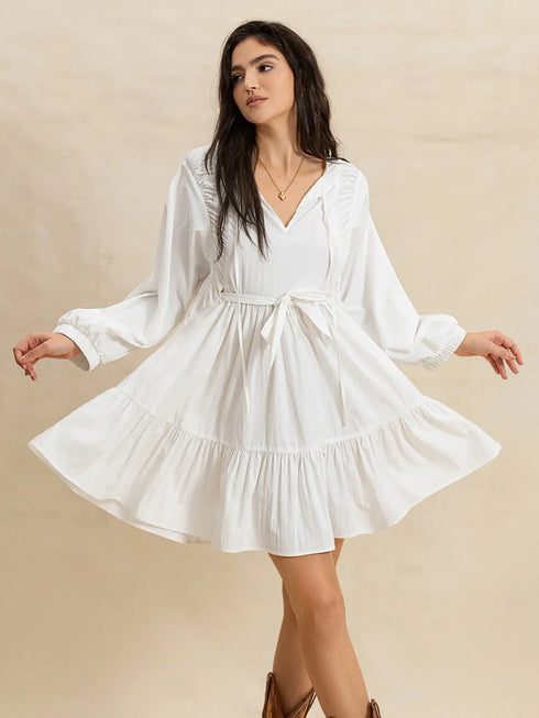 tiered-tie-neck-long-sleeve-mini-dress OhSoStyled - Sophia's Style in White-3