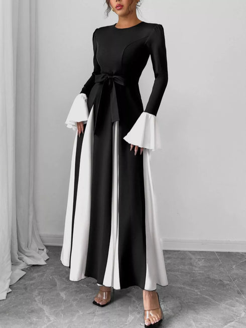 contrast-round-neck-flare-sleeve-maxi-dress-OhSoStyled-Sophia's-Style-2