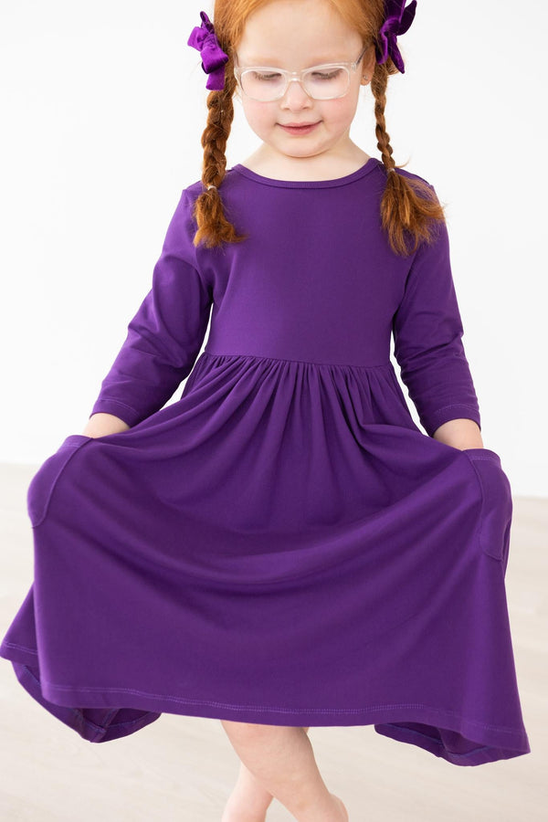 purple-3-4-sleeve-pocket-twirl-dress Mila & Rose - Sophia's StyleTwirl Pocket Dress 3/4-1