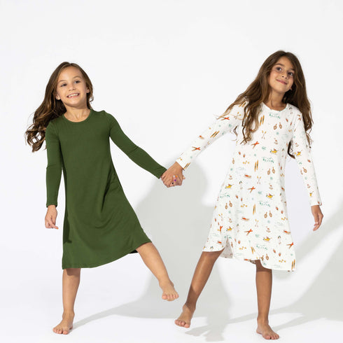 evergreen-bamboo-girls-long-sleeve-dress-bellabu-bear - Sophia's Style -9