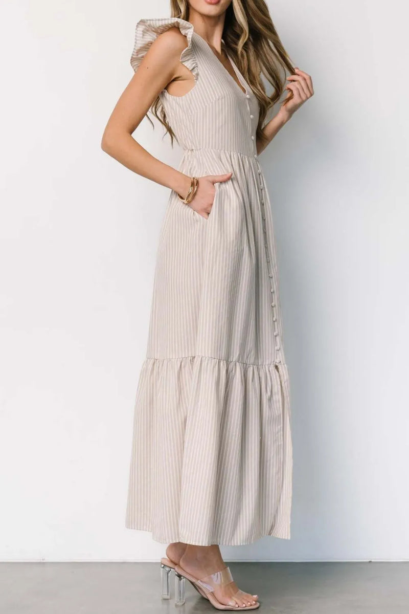 Cap Sleeves V-neck Chiffon Dress with Slit Steel Grey main image 1