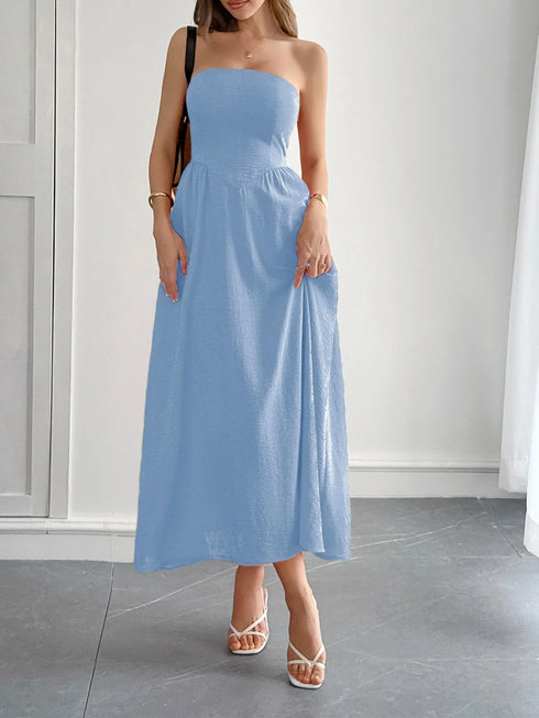 strapless-a-line-midi-dress-with-pockets-OhSoStyled-Sophia's-Style-12